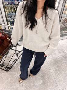Women's Autumn/Winter Fashion Loose Fit Versatile Corduroy Drawstring Waist Casual Long Pants - Navy Blue - View 8