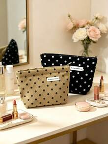 1pc Cute Polka Dot Pattern Cosmetic Pouch, Autumn Winter Storage Zipper Closure Makeup Bag, Spacious Interior Travel Toiletry Organizer Bag, Portable Soft Storage Pouch For Cosmetics, Skincare, Daily Small Personal Items, Christmas Gifts - Multicolor - View 3