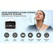 1pc Vintage Portable Cassette Player - Cassette To MP3 Converter With Auto Reverse, Dual Power (USB/Battery) And Built-In Speaker, Plug And Play, Compatible With Windows/IOS Systems, Comes With Earphones, High Fidelity Stereo, Suitable For Nostalgic Travel, Sports, Office And Other Occasions, Can Save Vintage Cassette Collection - Ideal Gift For Music Lovers - View 9