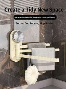 1pc Drill-Free Suction Cup Rotating Towel Rack, Damage-Free Wall Installation Hook, Kitchen Bathroom Multi-Hook Storage Organizer, Strong Load-Bearing, Easy To Install And Remove, No Glue Residue, Suitable For Towels, Rags, Bath Sponges, Cleaning Brushes And Other Items, Home Storage For Renters - Multicolor - View 3