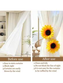 1pc/2pcs/4pcs Flexible Sunflower Curtain Clips, No-Drill Curtain Fixing Clips, Suitable For Thick Curtains, Sheer Curtains, Bedroom, Living Room, Patio Use - Sunflower - View 7