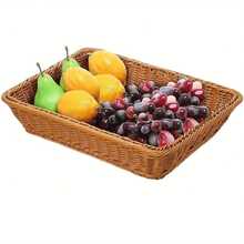 Cesto Organizador Retangular Textura Trançada Porta Frutas Pão Decoração Cozinha Sala - Laranja - Visão 5