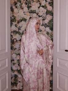 Women's Floral Print Abaya Set With Matching Hijab, Elegant Batwing Sleeve Long Dress, Modest Muslim Dubai Islamic Robe, Suitable For Daily Wear And Party - Multicolor - View 12