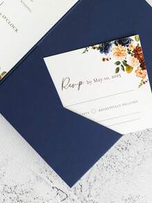 Tri-Fold Pocket Wedding Invitation Sleeves, Simple Invitation Envelopes For Engagement, Quinceañera, Baptism, Etc., DIY Invitations, 5*7 Inch Invitations, Pocket Invitations, Custom Invitations, Christmas Cards - Navy Blue - View 2