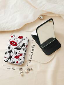 1PC Millennium Y2K Series Portable Vanity Mirror, Foldable Lightweight Ultra-Thin Convenient Hand Mirror, PU Leather, Suitable For Multiple Scenarios And All People, Mini Pocket Mirror, Cartoon Fashion High Heel Shoe Star Lip Pattern Design, Exquisite Delicate Easy To Carry, Handheld Makeup Mirror, 180° Flip Cover Multi-Function Mini Mirror, Compact Mirror, Mirrors - Multicolor - View 4