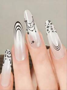 French Manicure Stamping Plates, High-Quality Aesthetic, Delicate Patterns Easy To Transfer, With Backing Plate, Suitable For Halloween Atmosphere Nails, Suitable For Nail Salons, Home Creation, Nail Practice, Quickly Complete Various French Nail Art Designs - Multicolor - View 2
