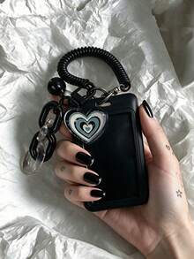 Cute Heart Shaped ID Card Holder With Detachable Slide Cover Clear ID Windo,Retractable Coil Spring Lanyard, For Student ID, Meal Card, Work Pass - Multicolor - View 3