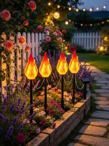 1PC / 4‑Pack Solar Flame Stake Light, LED Flickering Simulation Lawn Lamp, Waterproof Outdoor Landscape Decor Light For Garden, Yard, Pathway, Patio, Camping Ambient Lighting - Multicolor - View 6