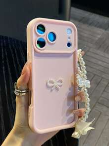 1件嬰兒粉 TPU 手機殼，珍珠蝴蝶結鏈條，日常使用，送給朋友、媽媽、閨蜜的禮物，相容 Apple11、13、Apple16 Pro Max、Apple17、14 Pro Max、Apple15、14、17 Pro Max、18 Pro Max、S26u、A57、A37、A16、A17、A56 5G、Honor400 等更多機型 - 粉色 - 查看 6