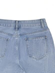 Women Wide Leg Jeans Rhinestone Geometric Sparkle Blue Straight Leg Denim Casual Business Professional Y2K Elegant Vacation ,Fall Winter - Blue - View 9