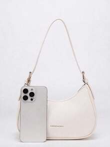 Pink Crossbody Bag, Minimalist & Versatile, Decorated With Delicate Cherry Pendant, Fashion Travel Essential. Crescent Moon Bag, Y2K Underarm Shoulder Bag - White - View 2