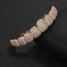 Hip Hop Grillz Teeth Jewelry Rhinestone Decorated Gold Silver Electroplated Brass Party Accessory - Multicolor - View 12