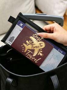 Aircraft-Themed Mesh Passport Pouch, Airplane Print, Transparent, Smooth Zipper, Lightweight Portable. Holds Passports & Tickets. Perfect For Trips. Practical Gift For Travelers To Store Receipts And Stationery Easily. Christmas Gift - Multicolor - View 4