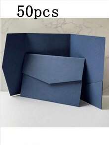 Tri-Fold Pocket Wedding Invitation Sleeves, Simple Invitation Envelopes For Engagement, Quinceañera, Baptism, Etc., DIY Invitations, 5*7 Inch Invitations, Pocket Invitations, Custom Invitations, Christmas Cards - Navy Blue - View 10