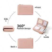 Long Wallet Wristlet Bag For Women, PU Leather, Fashionable Versatile Cross-Hatch Texture, Full Zipper, Multiple Card Slots, Photo Slot, Cash Compartment - Multicolor - View 3