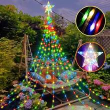 LED Star Waterfall String Lights, USB Powered Fairy Lights, 8 Lighting Modes, Star Curtain Lights, Suitable For Indoor And Outdoor Decoration, Christmas Tree, Wedding, Party, Thanksgiving, New Year And Seasonal Atmosphere Lighting - Multicolor - View 5