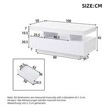 Flieks Coffee Table With LED Lights, 2drawers, Ribbed Decorative Centre Table, Sofa Side Table, Rectangle Coffee End Table For Living Room, Office, 100*50*45cm, White, Particleboard - White - View 4