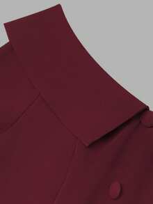 Fall Burgundy Off Shoulder Long Sleeve Midi Dress, Elegant Lapel Button Bodycon Dress With Back Slit, Party Gown, Elegant Evening Outfit For Winter - Burgundy - View 5