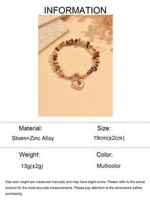 1 pieza Collar de cuentas de piedra triturada con paleta de colores Maillard y colgante de corazón de metal hueco, joyería vintage para mujer, adecuado para uso casual y fiestas de vacaciones, la forma de la piedra, el tamaño, la cantidad y la disposición de los colores son aleatorios - Multicolor - Ver 5