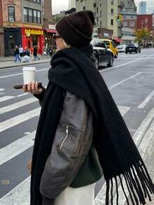 1pc Elegant Women's Knitted Scarf With Tassels - Comfortable, Windproof & Warm, Suitable For Autumn/Winter | Ideal Holiday Gift - White - View 14
