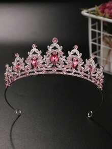 A Fashionable And Exquisite Alloy Crown, Perfect For Women To Wear In Wedding Group Photos. - Watermelon Pink - View 7