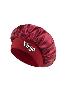 Women 12 Zodiac Signs Satin Hair Bonnet, Horoscope Letter Print Sleep Cap, Wide Elastic Band Silky Night Cap, Soft Satin Headwear For Hair Protection - Burgundy - View 17