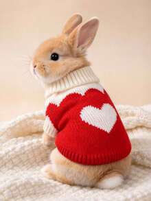 1pc Heart-Shaped Sweater, Autumn/Winter Warm Rabbit Sweater, Cute Heart Design Acrylic Material, Rabbit Pet Accessories, Rabbit Pet Supplies, Rabbit, Rabbit Pet Accessories, Rabbit Pet Supplies, Rabbit, Rabbit Supplies, Rabbit Clothes, Rabbit Supplies, Suitable For Small Pet Lop-Eared Rabbits On Valentine's Day - Multicolor - View 5