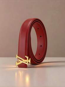 Ladies Versatile Thin Faux Leather Belt, Classic Geometric Shape Gold Buckle, Stylish Waistband For Office, Party And Daily Matching - Multicolor - View 9