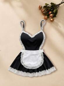 2pcs/Set Women's Sexy Maid Lingerie Costume, Includes Dress And Apron - Black - View 6