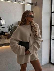 Women's New Minimalist Versatile Casual Drop Shoulder Long Sleeve Sweater - Light-flowered Apricot - View 1
