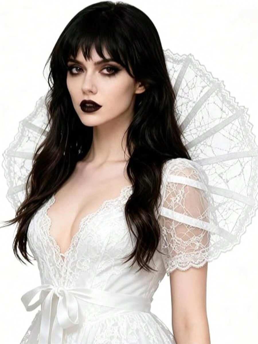 Áo choàng cổ đứng ren họa tiết mạng nhện xương phong cách Gothic thời Victoria, phụ kiện hóa trang Halloween, đồ hóa trang dạ hội, đạo cụ cosplay - Xem 1