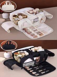 Multifunctional Extra Large Capacity 4-Compartment Toiletry Bag, Travel Portable Makeup Organizer Bag With Luggage Handle Sleeve - Multicolor - View 17