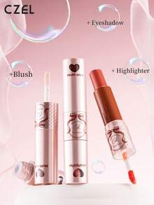 CZEL Kuzhi Dual-Color Multi-Use Lip & Cheek Stick, Lipstick Blush Highlighter Stick, Dewy Korean-Styde Nude Makeup, Portable - A04 - View 2
