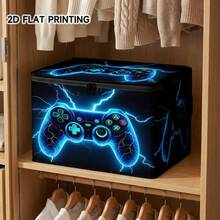 1PC Gaming Controller Lightning Print Storage Box With Handles, Large Capacity Zipper Organizer For Closet & Under Bed, Bedroom, Dorm Room, Car Trunk, Travel, Home Organization, Portable Storage For Controllers, Cables, Gift For Fathers Day - Blue - View 3