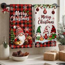 2pcs/Set, 18x26in Christmas Berry & Flower Pattern Towel Set, Quick Dry Kitchen Cleaning Cloth, Soft Absorbent Towel Set, Kitchen Decor, Home Decor, Christmas Decoration, Christmas Gift For Friends - Red and White - View 6