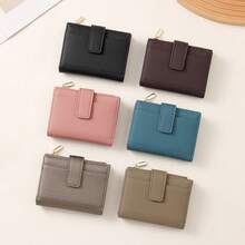 Women's PU Leather Wristlet Short Wallet, Fashionable Versatile Litchi Grain, Snap Button With Zipper Coin Pocket, Multi-Card Slot Folding Wallet - Multicolor - View 6
