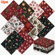 10pcs Christmas Series Printed Pattern Handmade DIY Rich Color Texture Style Elements, 10 Design Styles Suitable For Patchwork, DIY Handicraft Projects, DIY Wallet Making, Gift Giving, Bag Making, DIY Wallet Making, Mother's Day Gift! - Variant - View 10