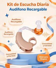 Audífono Retroauricular para Personas Mayores, Amplificador de Sonido para Pérdida Auditiva, Audífono para Adultos con Discapacidad Auditiva, Ajuste de Volumen, Kit Completo con Tapones y Pilas, Fácil de Usar - Caqui - Ver 1