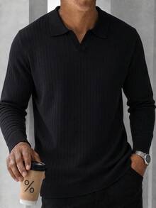 Men's Autumn/Winter Minimalist Solid Color Fashion Casual Turn-Down Collar Long Sleeve Sweater - Black - View 4