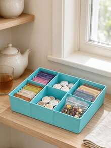 1 pieza Caja para bolsas de té de 6 compartimentos, contenedor de almacenamiento dividido multifuncional para cápsulas de café y bolsas de té, organizador de exhibición de escritorio para la sala de estar, opción de regalo exquisita, caja de almacenamiento para encimera del hogar - Multicolor - Ver 6
