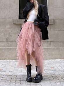 Asymmetrical Flowy White Fairy-Style Skirt Women 2026 Spring/Summer New High-End Vacation Style Elegant Long Skirt - Pink - View 5