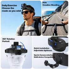 2 In 1 Head Strap Mount For Action Camera, For Osmo Action 6/5Pro/4/3, Osmo Nano/360, X5, Phone - Quick Release Head Mount Set Support Vertical Shots Vlog Video Accessories For Action Camera - View 4