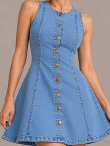 Women Short Dresses - Light Wash - View 1