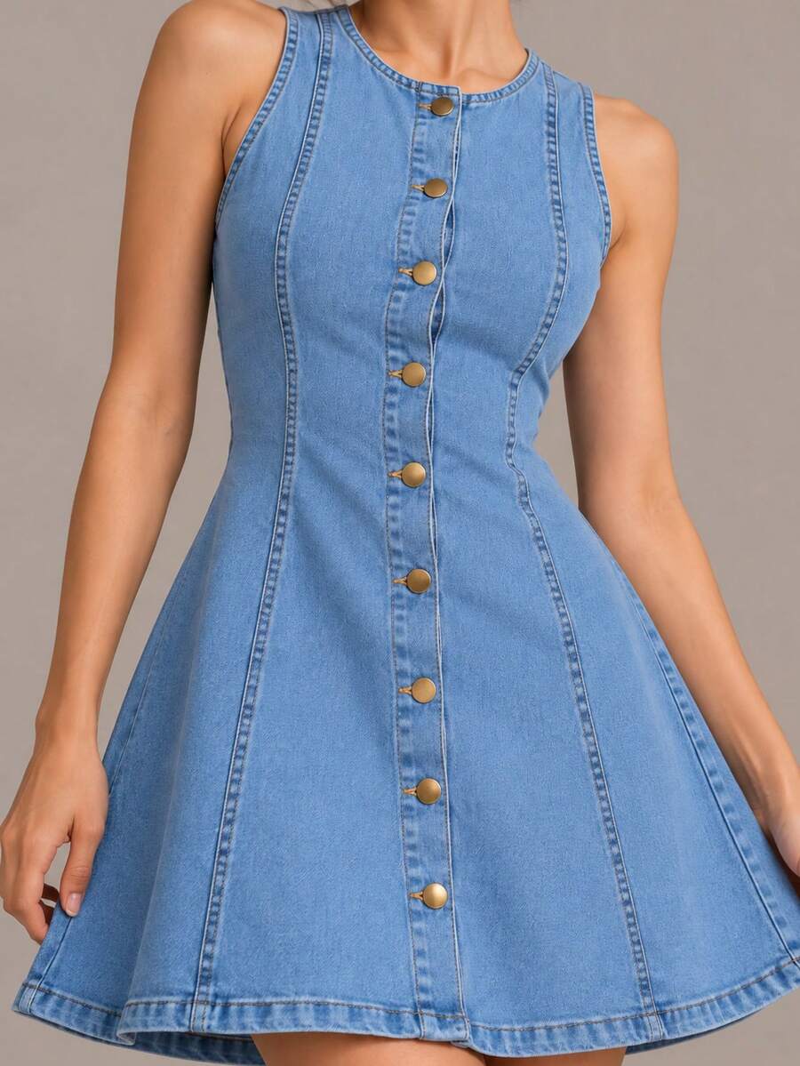 Women Short Dresses - Light Wash - View 1