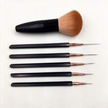 Black Hexagonal Handle Nail Liner Brushes With Jumbo Powder Brush, Professional Manicure Drawing Line Tool Kit For Salon & Home DIY - Multicolor - View 4