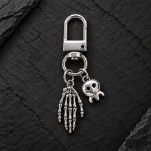 1pc/2pcs Unisex Alloy Skeleton Hand Pendant, Smooth Double Heart Palm Charm, Skull Head Accessory Keychain, Halloween Gift For Friends, Personalized Bag Charm, Wallet Accessory - Silver - View 2