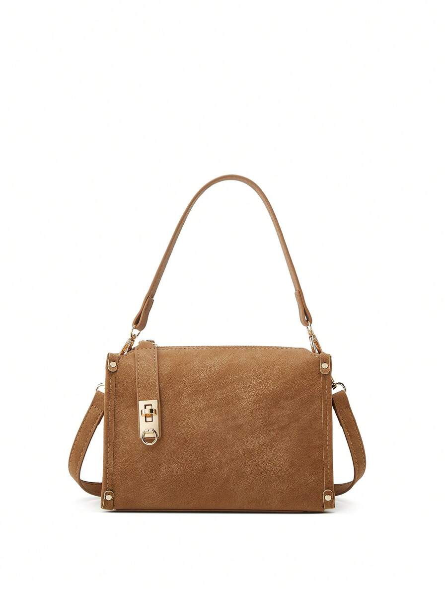 Women Metal Turn‑Lock Box Style Shoulder Bag, Removable Strap Fashion Crossbody Handbag - Multi-color - View 1