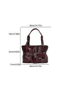 Women's Shoulder Tote Bag With Pleats, Fashionable And Unique Design, Large Capacity, Coffee Brown, Vintage Style, Suitable For Shopping And Commuting - Burgundy - View 9