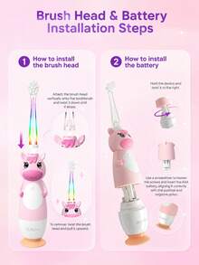YUNCHI Children's Electric Toothbrush With 2-Minute Timer And 4 Replacement Brush Heads, Rainbow LED Lights Make Brushing Fun, AAA Battery Powered - Multicolor - View 9
