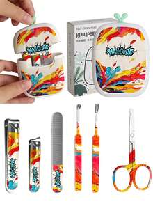 VCHOSE 6pcs New Creative Printed Nail Clipper Set With Gradient Packaging Box, Manicure Tools, Nail And Toe Clippers, Foot Care Tools, Travel Manicure Set, Complete Manicure Tool Kit, Perfect Gift Choice - Multicolor - View 10